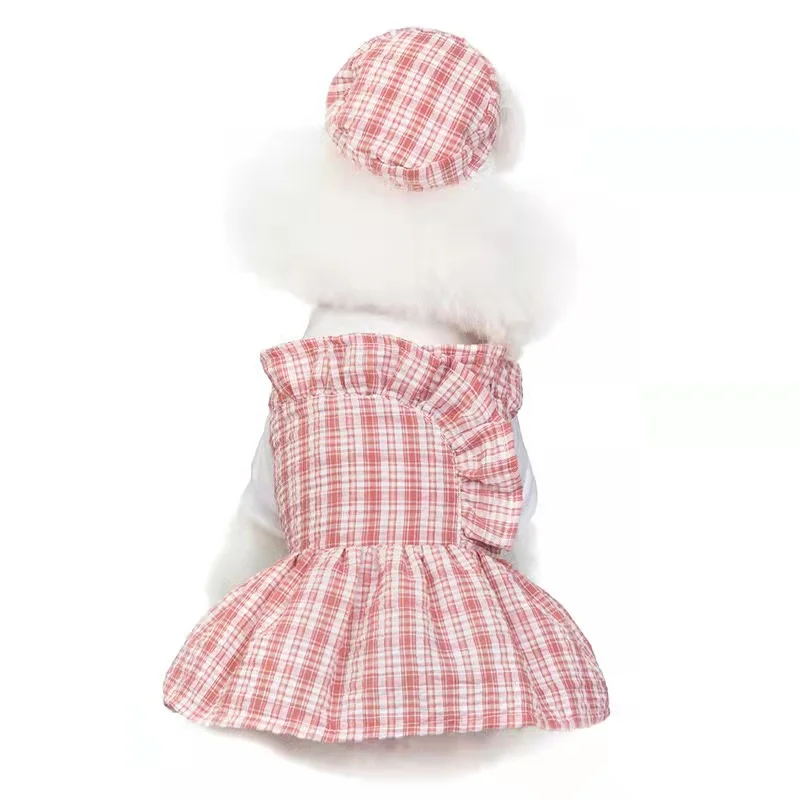 

Fashion Plaid Dog Wedding Suit With Hat Summer Girl Boy Pet Dress Set For Little Small Chihuahua Pomeranian Cat Clothes Skirt