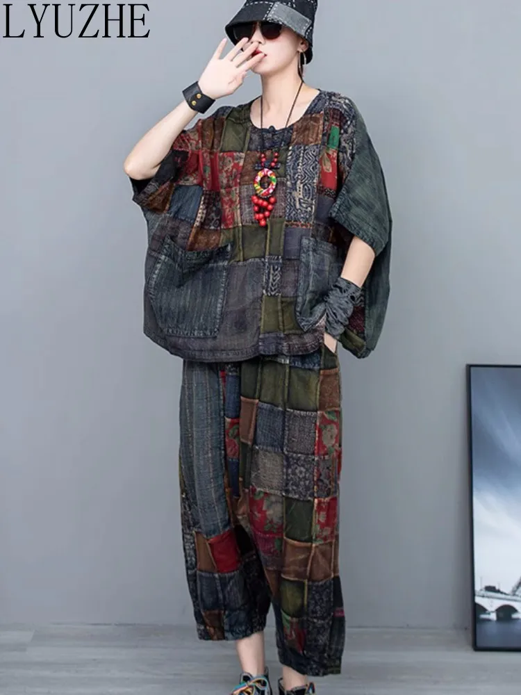 

LYUZHE Fashion Matching Set Women 2023 Summer Loose Plate Button Short Sleeve Top + Trouser Two Piece Set ZXF661A