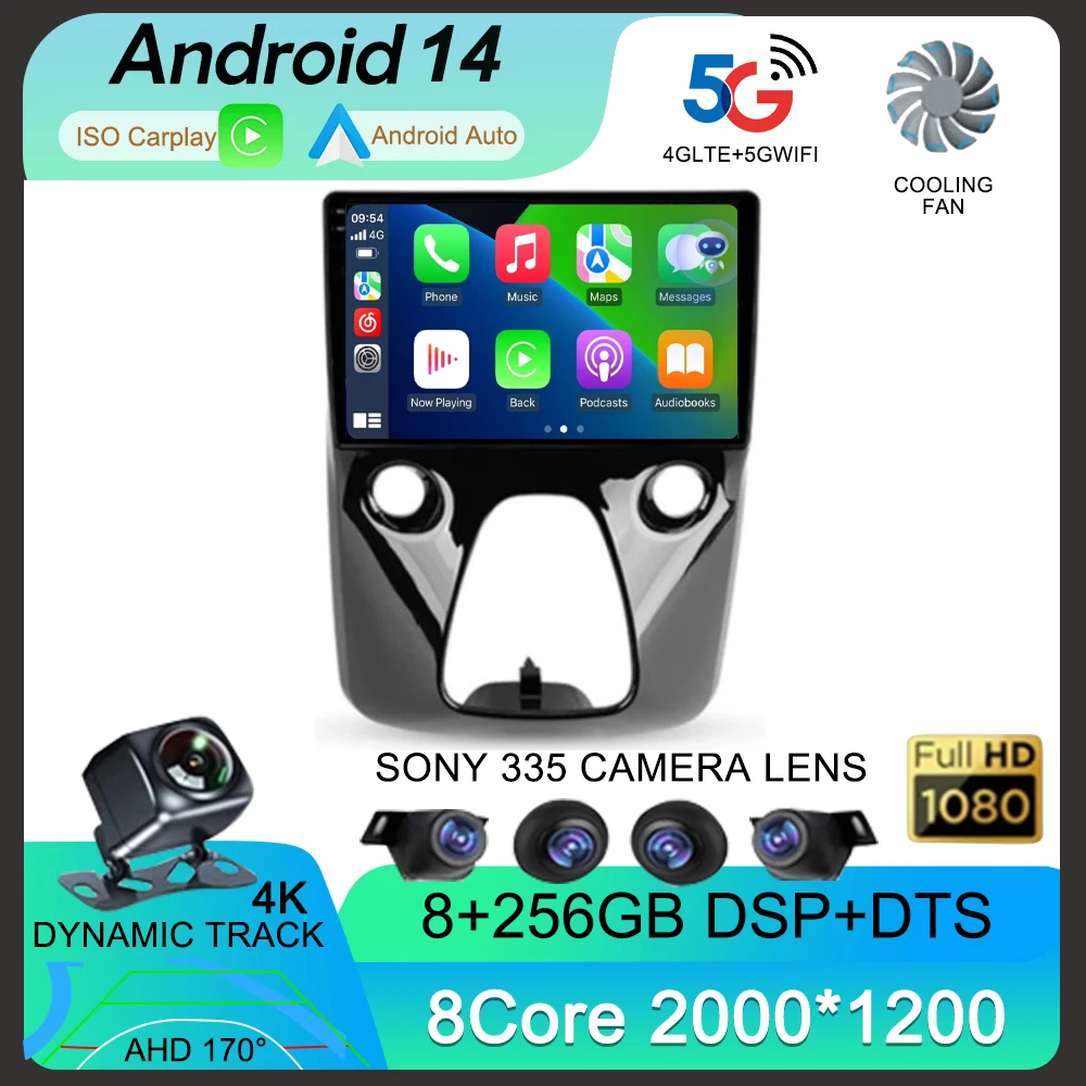 Автомагнитола 2 din для Toyota Aygo / Peugeot 108 Citroen C1 2014 + Android 14 CarPlay мультимедийный