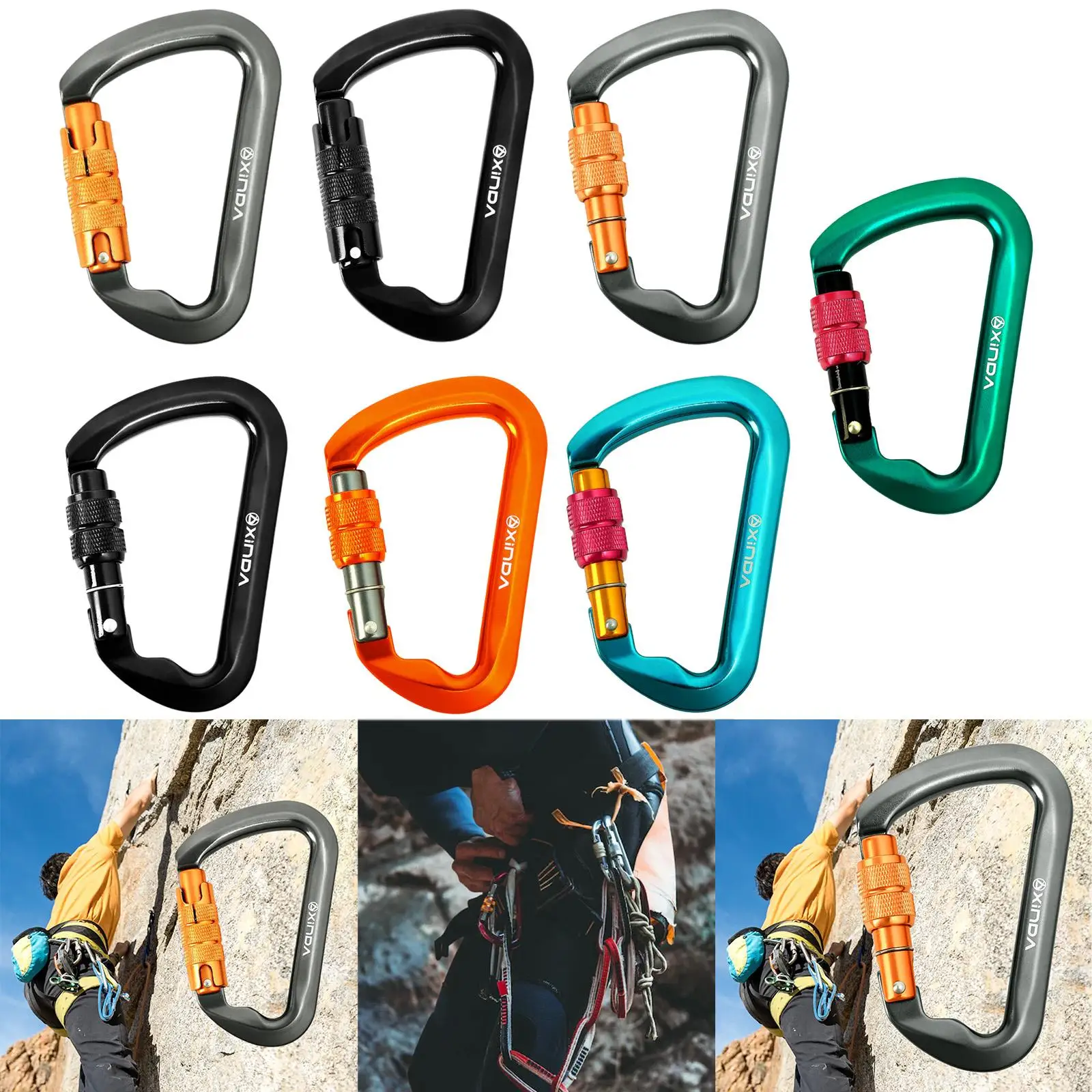 

Locking Carabiner Clip Lightweight Metal Carabiners Hook for Backpacking Rappelling Outdoor Accessories Rock Climbing
