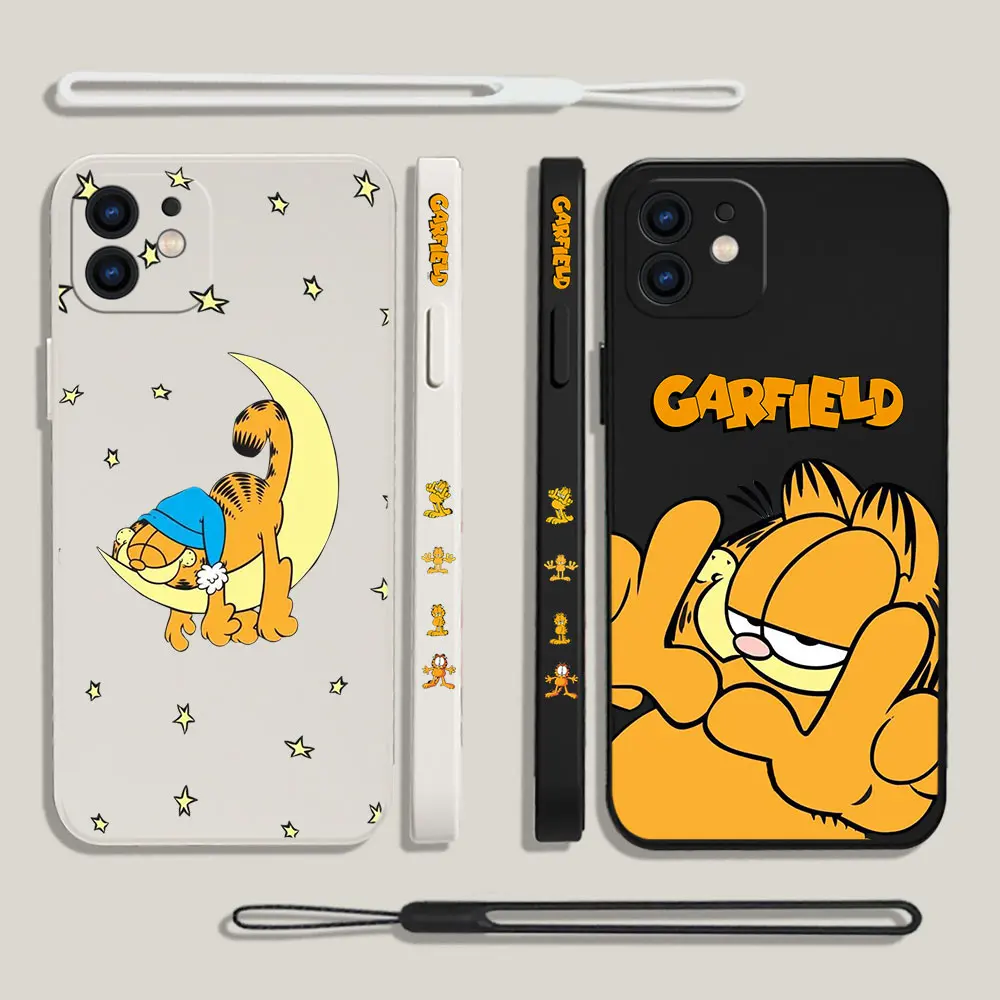 

Funny Cute G-Garfields Phone Case For iPhone 14 13 12 11 Pro Max Mini X XR XS MAX SE20 8 7 Plus Silicone Cases with Hand Strap