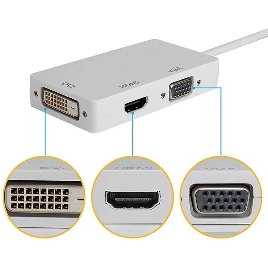 Фото Кабель-адаптер Mini DisplayPort to HDMI 4K VGA DVI 3-в-1 1080P Thunderbolt Mini DP to VGA HDMI DVI Converter для Macs Laptop PC №5
