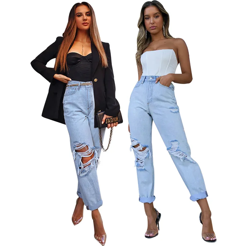 

Women Denim Pant Jeans Woman High Waist Y2k Ripped Pants Clothing Blue Slim Jean Vintage Quality Fashion Straight Pants Trousers