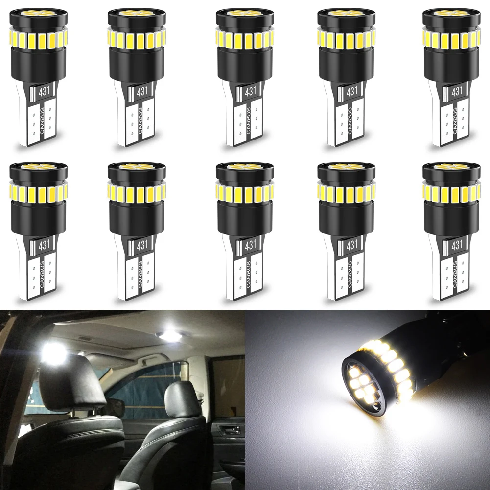 

10pcs T10 W5W led Canbus light Bulbs 194 168 Super bright No Error car LED Car Interior Reading Parking Lights bulbs White 12V