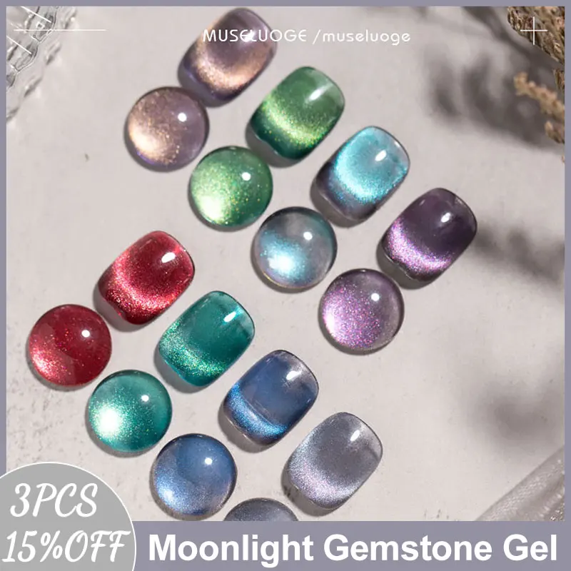 

MUSELUOGE 8colors Moonlight Gemstone Crystal Cat Eye Gel Nails Polish 15ml Semi Permanent Soak Off Varnish Magnetic Nail Polish