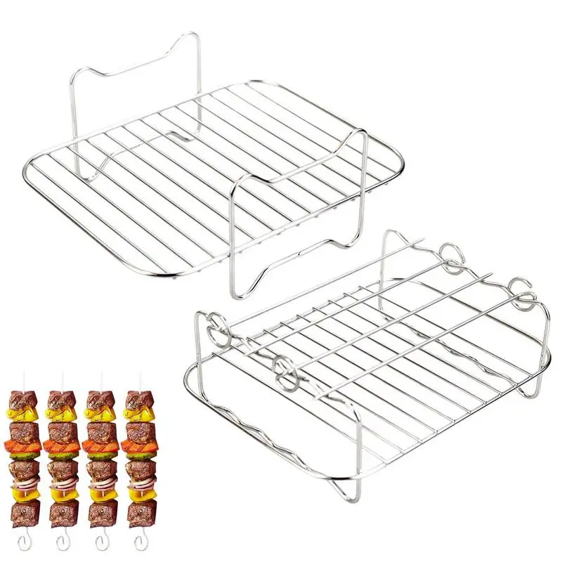

Air Fryer Basket Roasting Rack Stainless Steel BBQ Grill Double Layer Steamer Racks For Most Air Fryer Kitchen Accessories