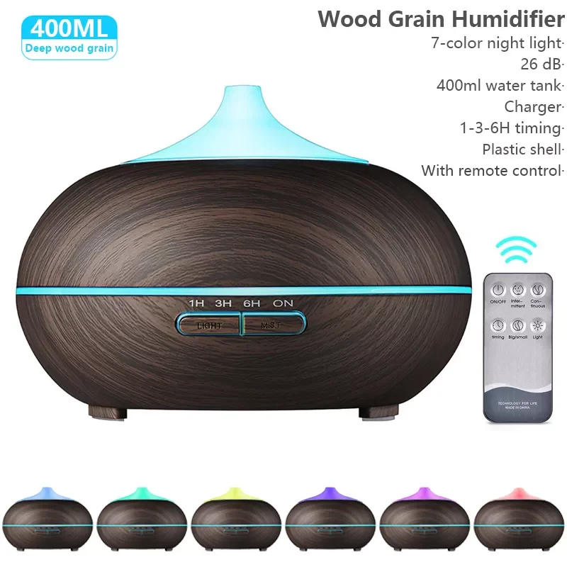 

400ml Aroma Essential Oil Diffuser Ultrasonic Air Humidifier With Wood Grain Electric LED Lights Xiomi Aroma Diffuser For Home