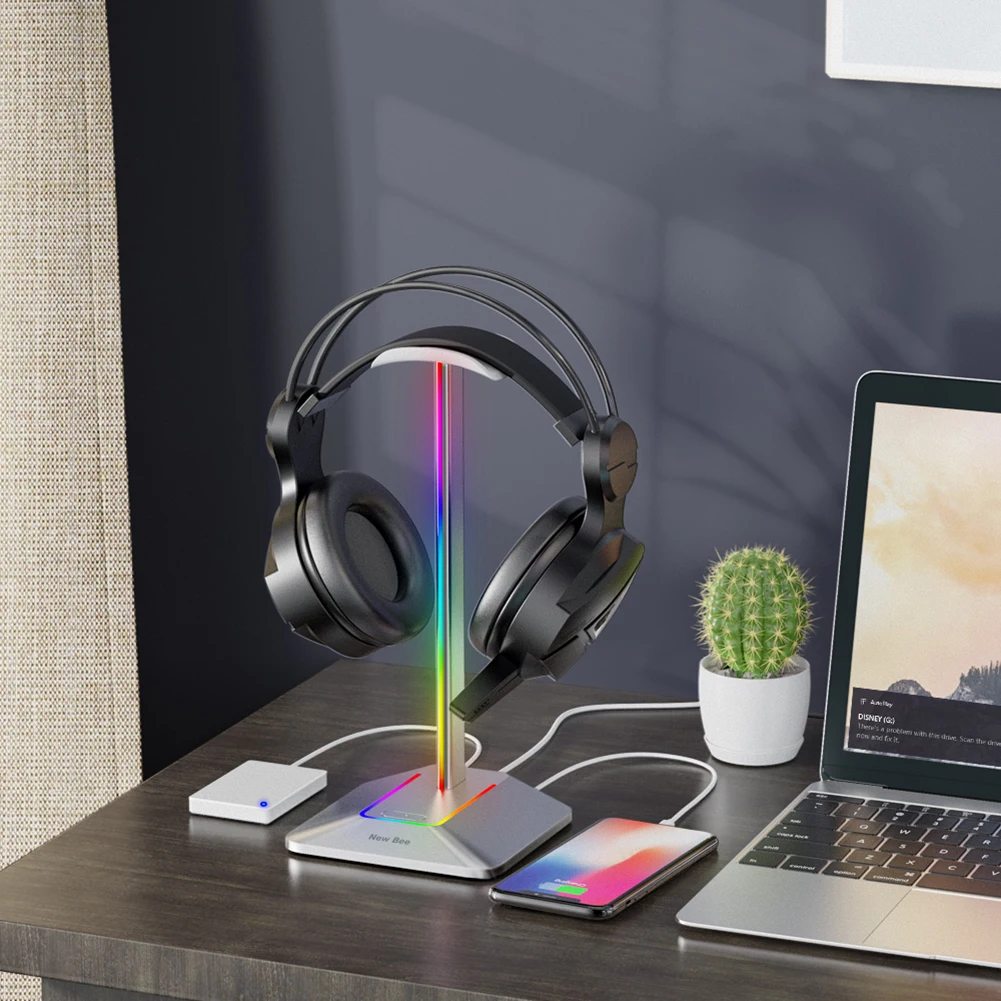 

RGB Headphone Bracket USB2.0 Type-C2.0 Head Mounted Headphone Stand Rack Non-slip Base Desktop Organizer for Universal Headphone