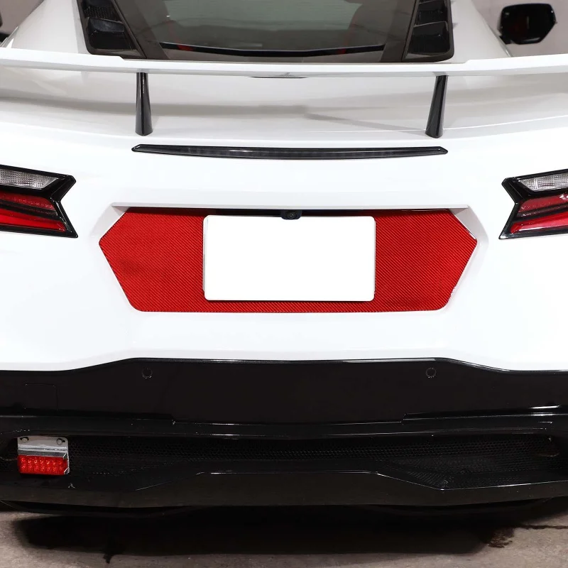

Soft Carbon Fiber Car Rear License Plate Panel Trim Stickers For 2020-2023 Corvette C8 Auto Exterior Accessories