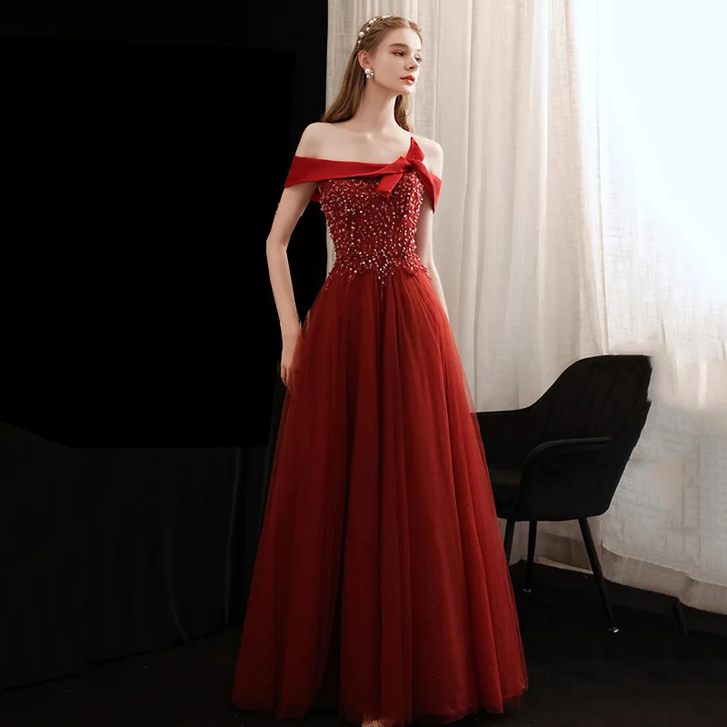 

Женское платье с открытой спиной, ТРАПЕЦИЕВИДНОЕ Тюлевое платье для выпускного вечера, привлекательная бордовая одежда с открытыми плечами, свадебное платье