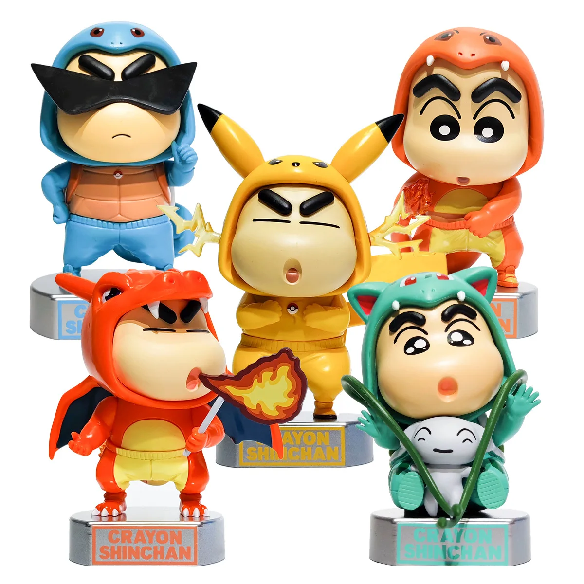 

Pokemon Anime Figure Cos Crayon Shin-Chan Kawaii Pikachu Psyduck Squirtle Charmander Figurine Toys For Children Christmas Gift