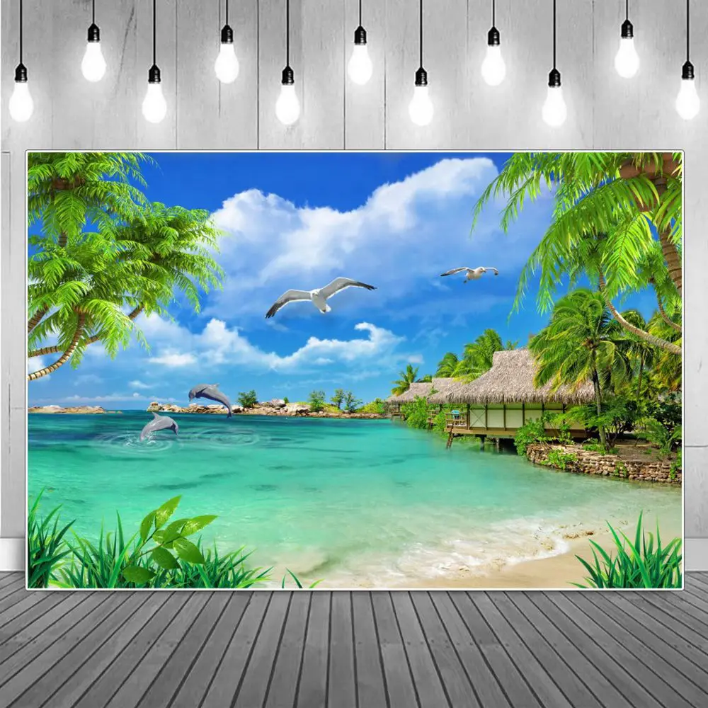 Okyanus seyahat Resort arka yaz tropikal sahil kulübe atlama yunuslar Petrels fotoğraf Backdrop fotoğraf portre
