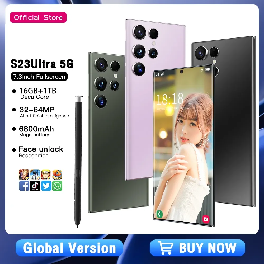 

S23 Ultra Smartphone Original 16GB+1TB Android Mobile Phones Unlocked 6800mAh 48MP+100MP 3G/4G/5G Net Work Celular 1 Sold