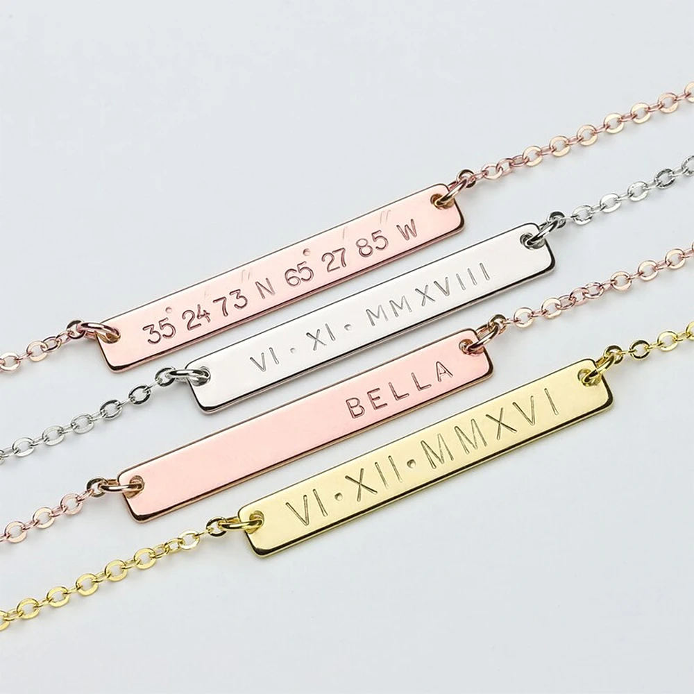 Fashion Women's Personalized Custom Necklace Square Pendant Custom Stainless Steel Women's Text Name Pendant Becklace