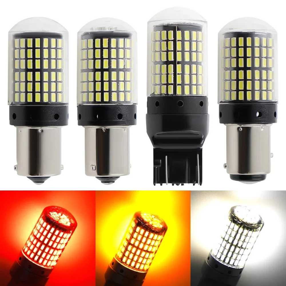 

2Pcs LED Bulbs 1156 BA15S P21W BAU15S PY21W 7440 W21W P21/5W 1157 BAY15D 7443 3157 144smd CanBus Lamp Reverse Turn Signal Light