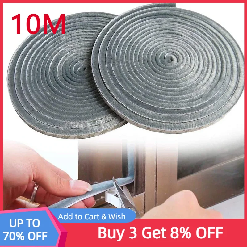 

10M Window Brush Seal Strip Self Adhesive Weather Stripping Door Sweep Soundproof Dustproof Window Hardware Tool Door Seal Strip
