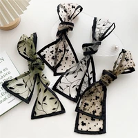organza transparent bow long scarves floral thin gauze sunscreen shawl thin long silk scarf summer branches leaves headscarf new