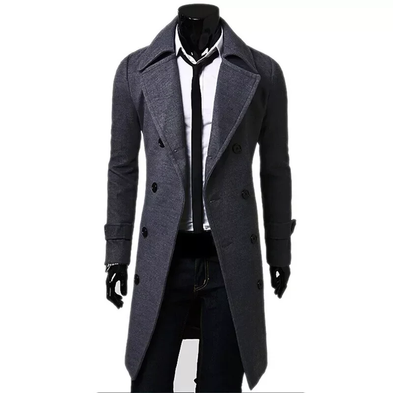 

2023NEW Trench Coats Double Breasted Jackets Casual Wool Blends Business Long Jackets Men Leisure Overcoats Male Fit Blends Coat