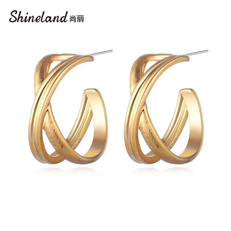 

Shineland Punk Big Round Metal Gold Color Stud Earrings Simple Classic Brincos Geometric Trendy Jewelry 2023 Wholesale Gift
