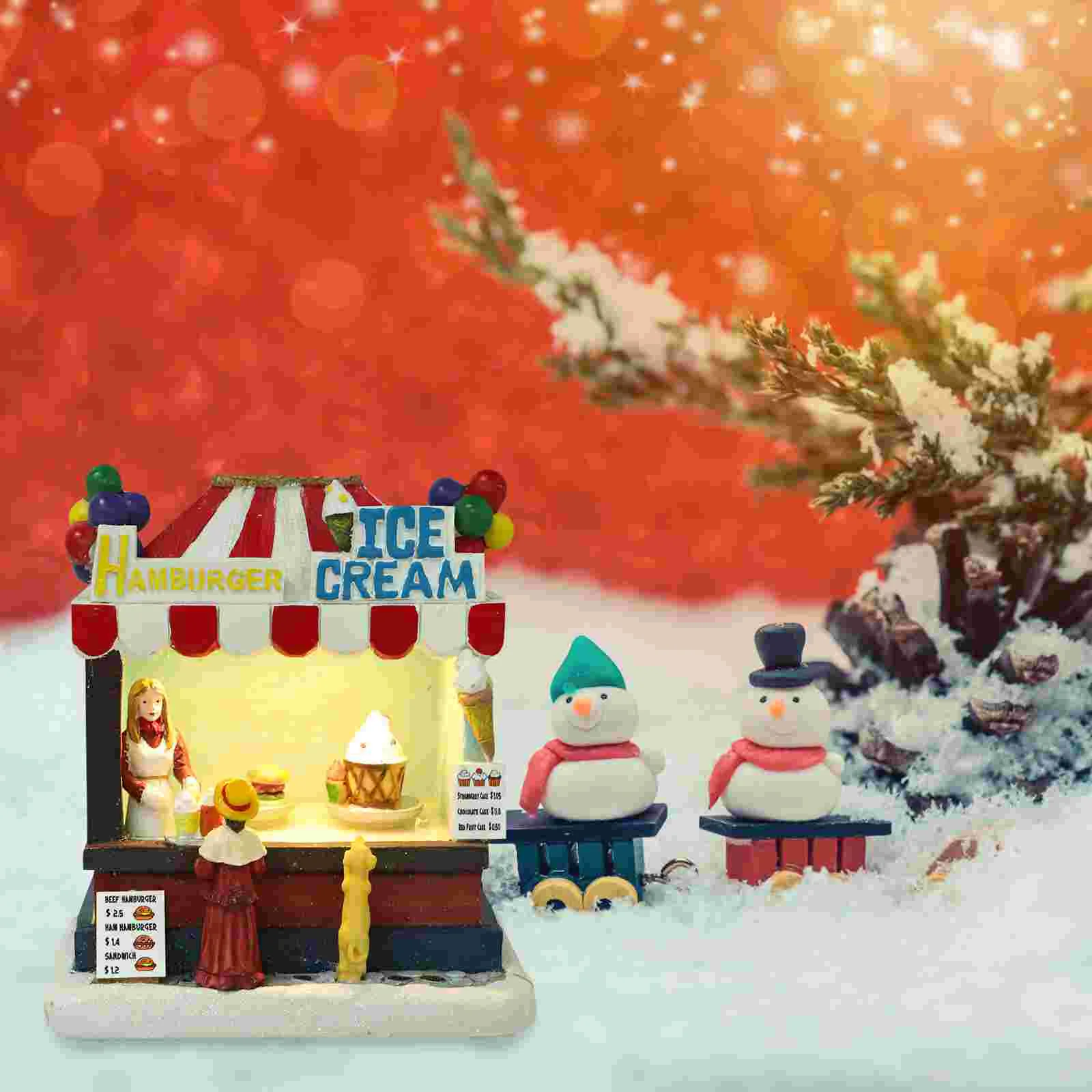 

Christmas Glowing House Resin Party Ornament LED Light Villa Craft Table Top Decor