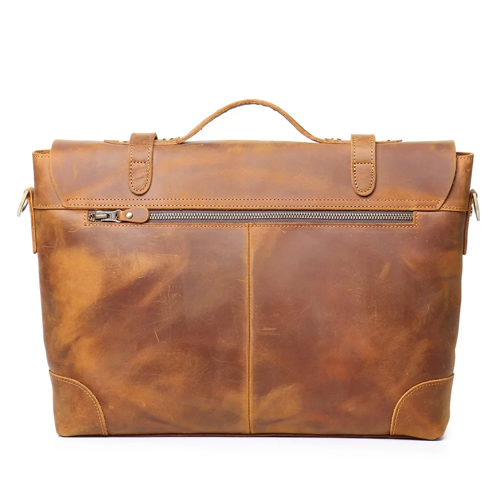 Винтажный Коричневый мужской портфель из натуральной кожи Crazy Horse Highend A4 для