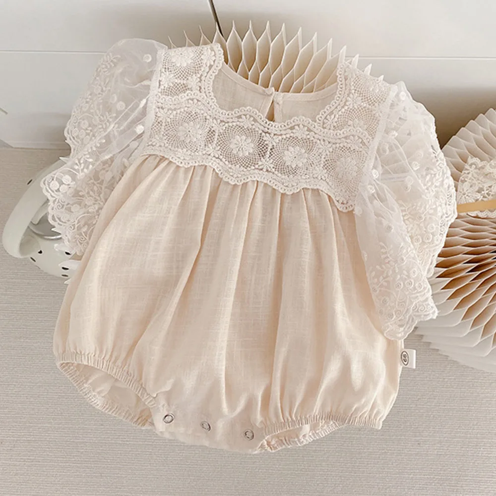 

Girl Baby Bodysuits Lace Solid Color Summer Newborn Clothes First Birthday Princess Infant Rompers