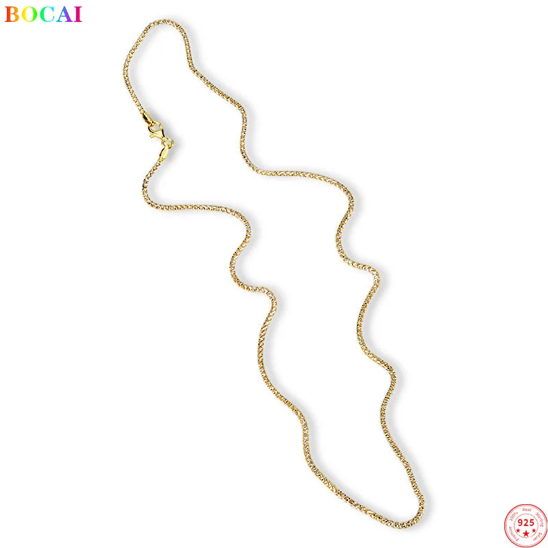 

BOCAI S925 Sterling Silver Necklace 2022 New Fashion Cutting Surface Maize-Chain Pure Argentum Neck Jewelry for Women