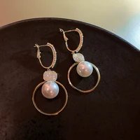 new fashion pearl long large circle full of diamond earrings for women elegant girl stylish jewelry personality gift