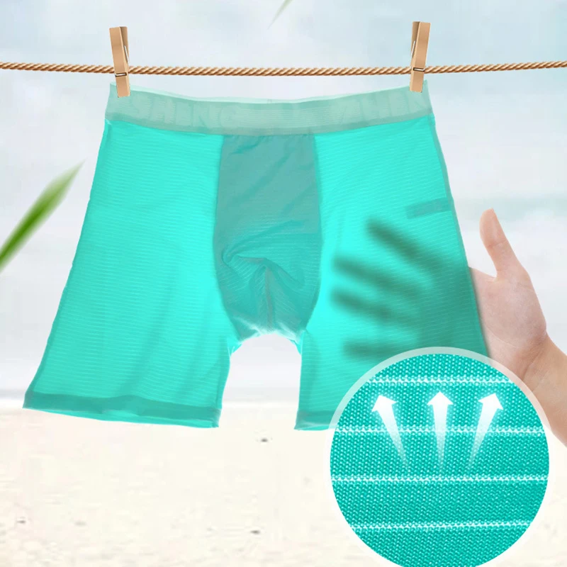 3 Pcs/Lot New Men's High Quality Long Panties Shorts Ice Silk Underwear Breathable Sports Shorts Fitness Boxers