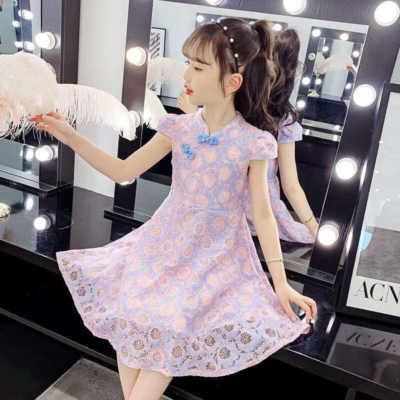 Летнее платье Hanfu для девочек принцессы Чонсам вечерние модное студенческое в