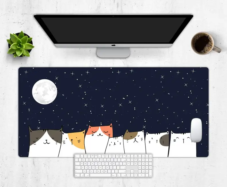 

Cute Kawaii Cats Mousepad, Large kawaii desk mat, extra large xxl mousepad, extended desk mat, gaming desk topper, aesthetic lar