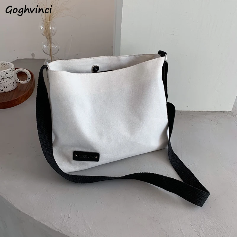 

Canvas Shoulder Bags Women Fashion All-match Large Capacity Cross-body Bag Japanese Style High Street White Casual Tote Students