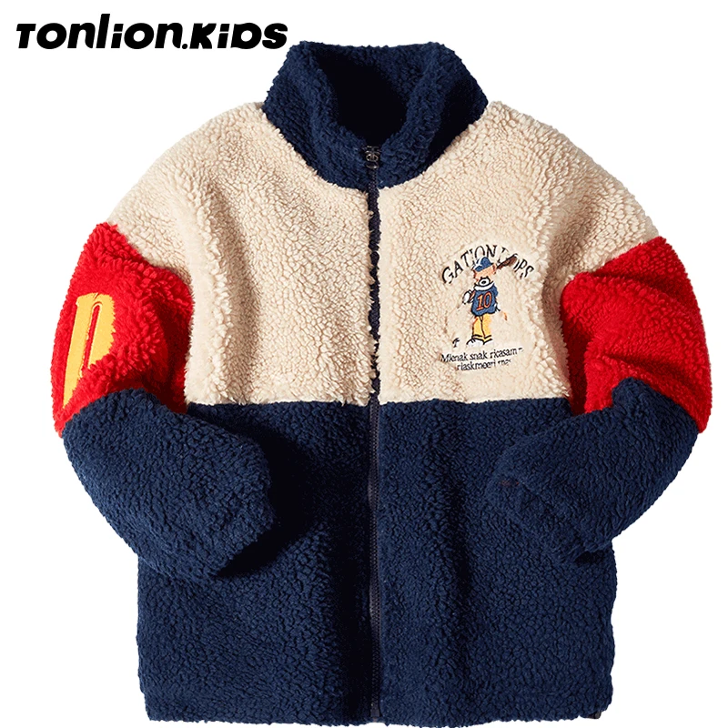 TON LION KIDS 2022 Winter Down Jacket Casual Patchwork Plush Coat Girls Kids winter clothes for girls