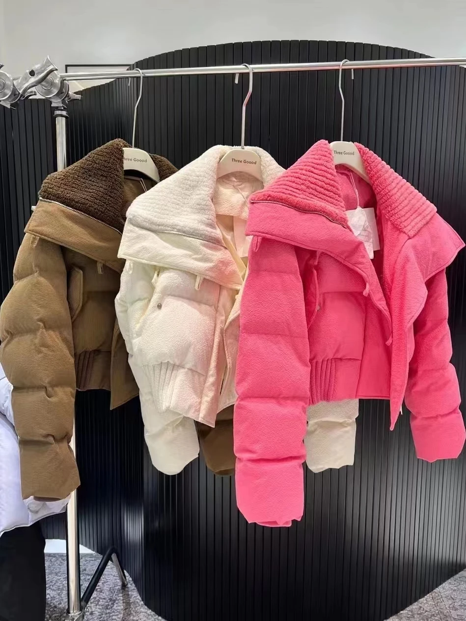 

Down jacket, female small figure, winter pink high waisted short cotton jacket, warm and trendy
