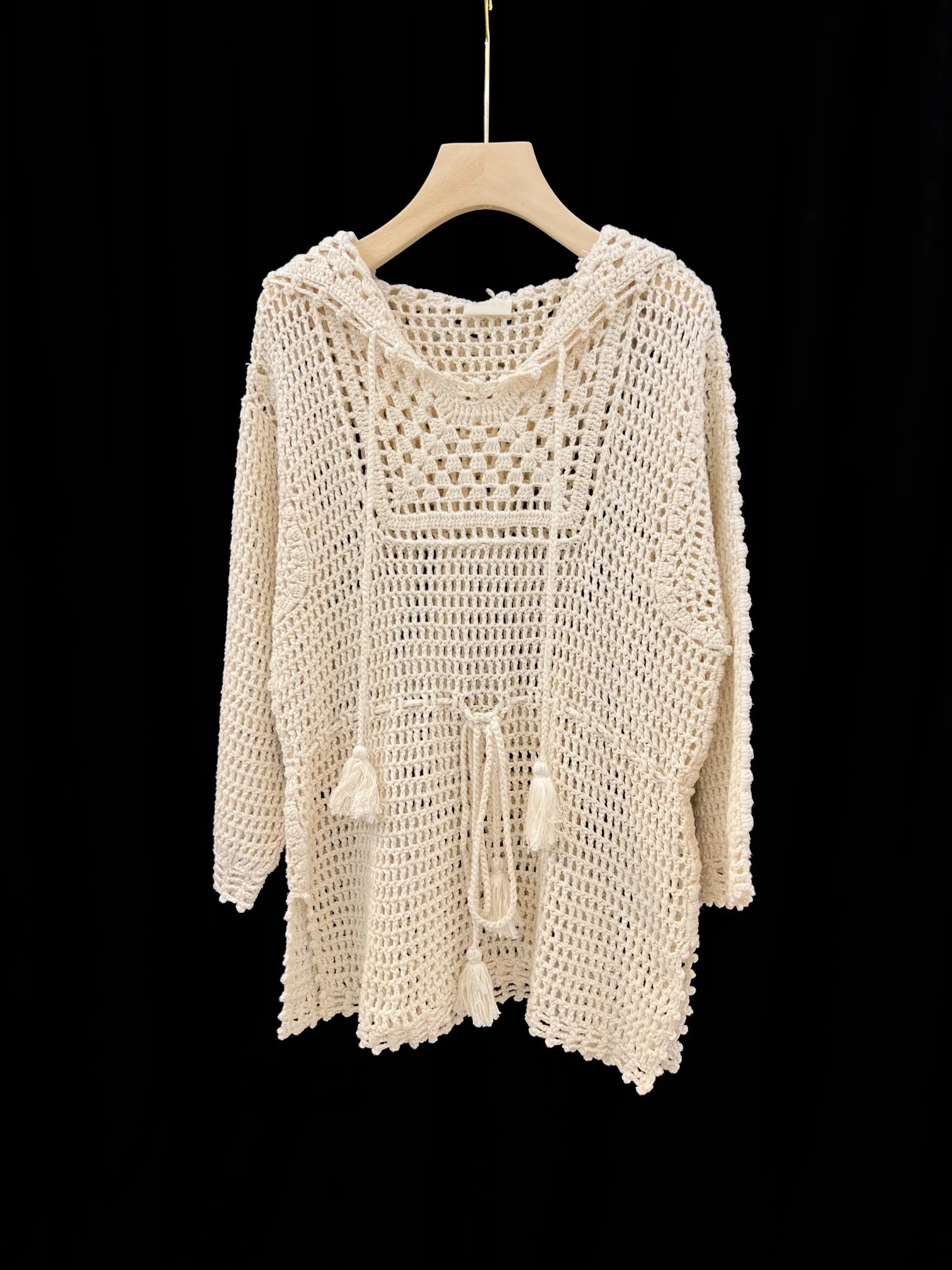 

Sweatshirt Top Women Female Clothing Blouse Women's Long Sleeve Top Sweater Handmade Crocheted Cashmere Hooded Casual Sweater
