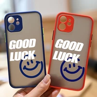 cute good luck smiley face phone case for iphone 12 13 mini 11 pro xs max x xr 6 6s 7 8 plus se20 11pro hard transparent cover