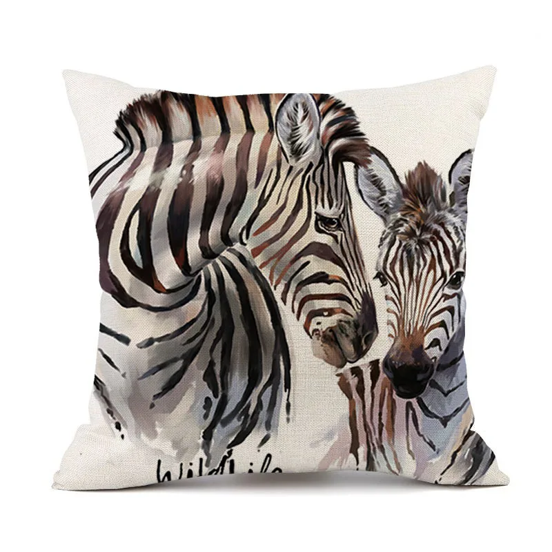 

Cartoon Watercolor Animal Cushion Cover 45x45 Zebra Print Cotton Linen Pillowcase Living Room Decoration Sofa Bed Pillow Cover