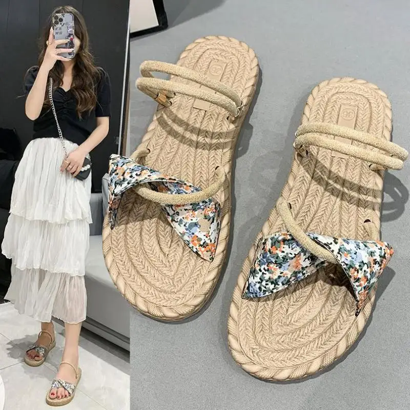 

Two Wear Beach Slippers Women Summer Outside Wear 2022 New Retro Fairy Style Sandals With Skirts Flat Roman Shoes Womens Slipper