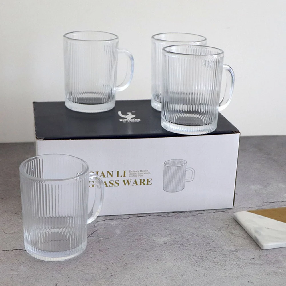 

Transparent Coffee Mugs Simple Vertical Stripe Glass Cup with Lid Straw Tea Cup Juice Drinking Wine Beer Milk Breakfast Mug