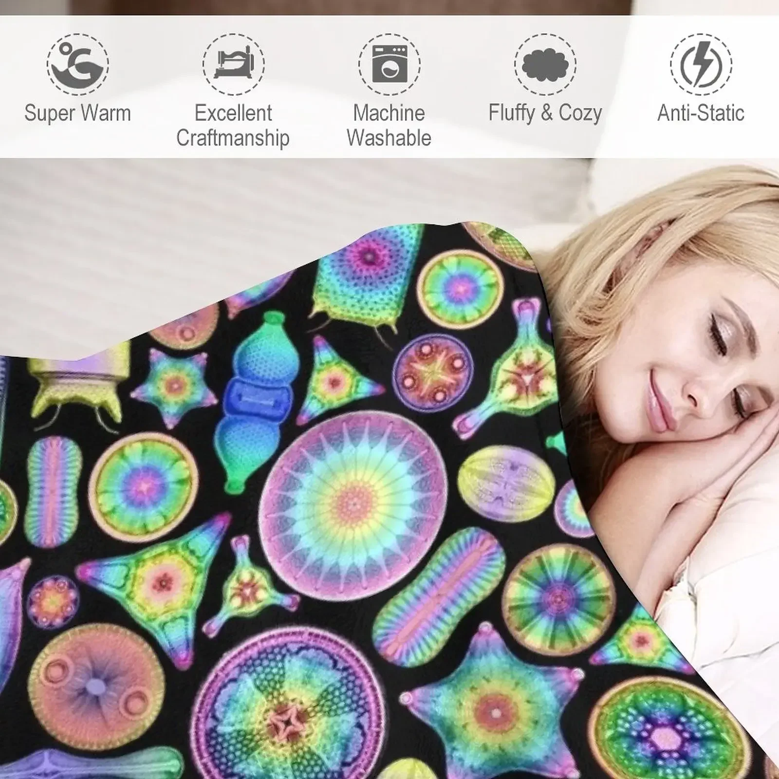 Радужные диатомы на черном покрытии декоративные летние одеяла