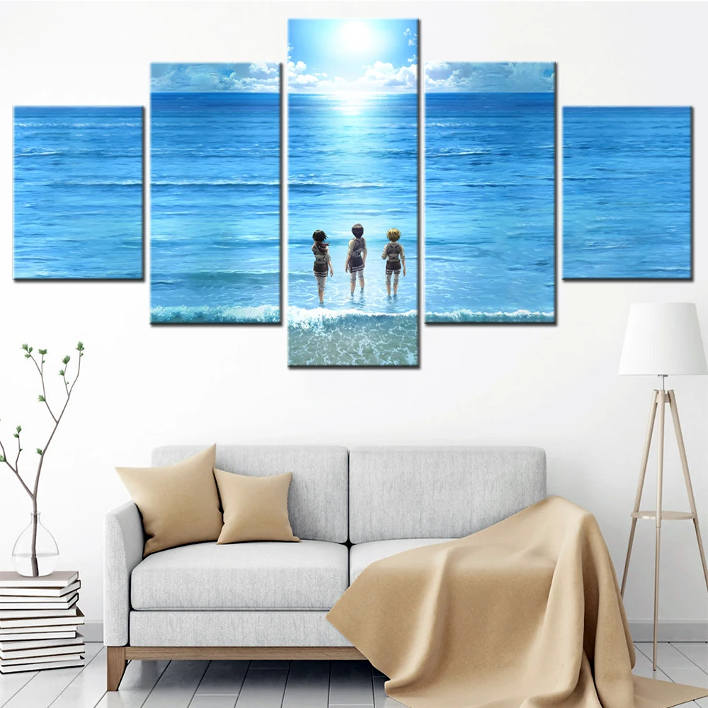 

Canvas Printed Pictures Wall Art Painting 5 Pieces Japan Anime Attack On Titan Home Decoration Module Poster For Living Room