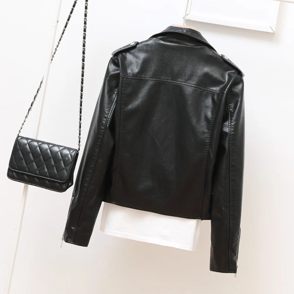 2023 autumn new short leather lapel coat zipper leather jacket