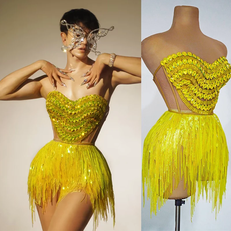 Костюмы Drag Queen зеленое платье с бахромой и большими стразами женское вечернее Ds Dj