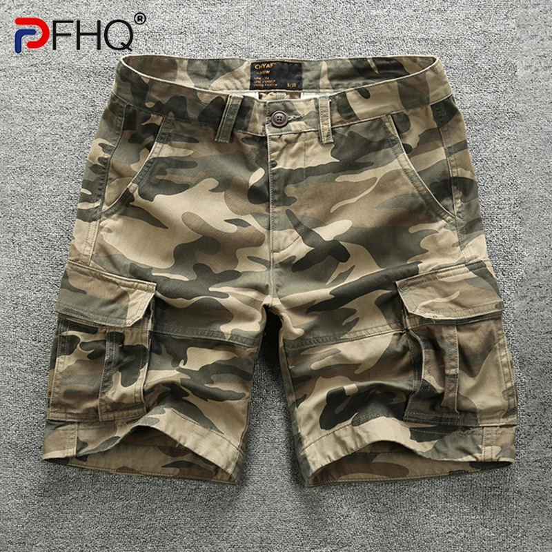 

PFHQ 2023 Trendy Camouflage Many Pockets Cargo Short Pants Men's Summer Jogger Military Fashion Straight Shorts Casual Overalls