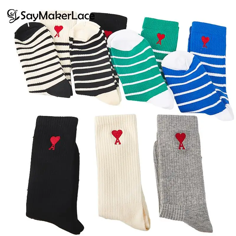 

1Piar Love Word Solid Color Stripe Tube Socks Simple Fashion Pure Cotton Girl Socks Simple Fashion Socks Barrel Socks
