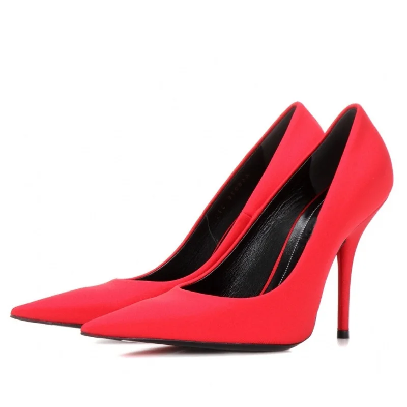 

Sexy Shallow Pointed Toe Satin Shoes Shallow minimalist single shoe Big Size Fashion Show High Heels