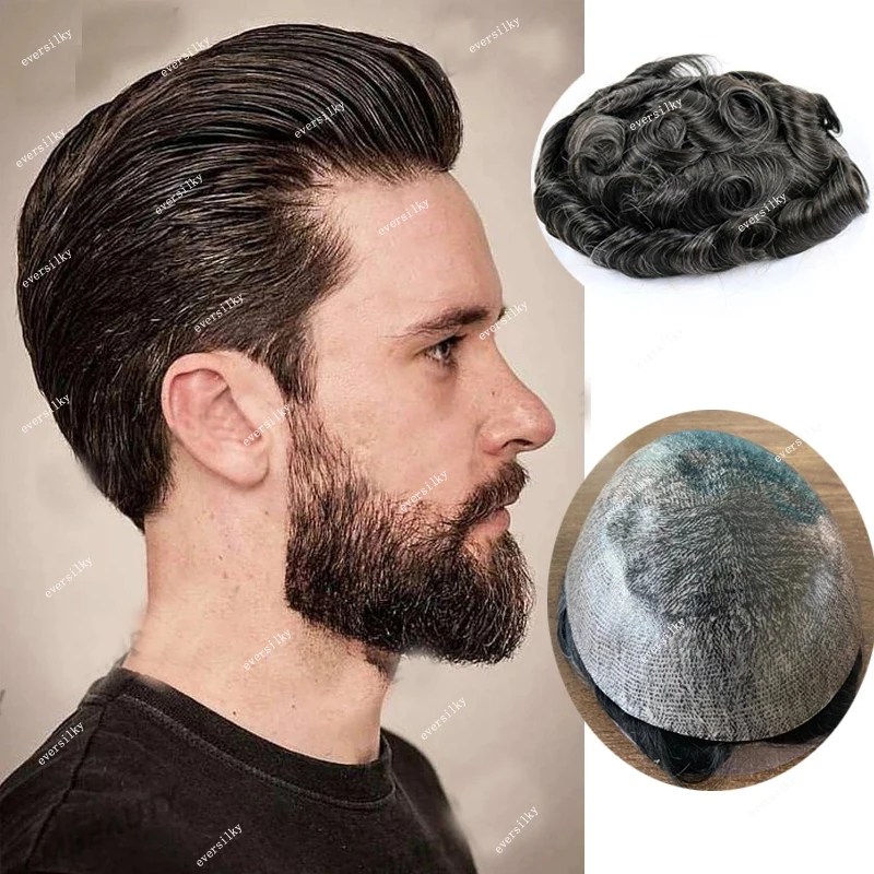Brown Super Durable Thin Full PU Skin Base Hair Men Toupee Capillary Prothesis 100% Human Hair Wig Male Replacement System Hair