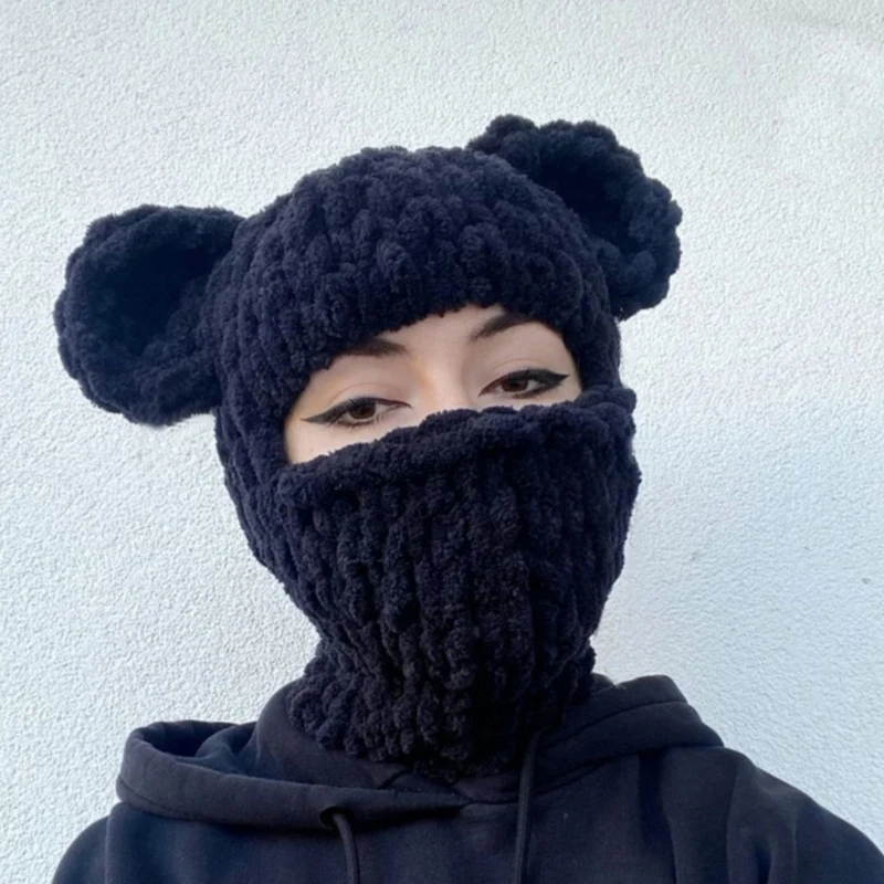 

Halloween Balaclava Bear Ear Hat Scarf Bear Ear Balaclava Masquerade Halloween Party Hat Funny Hooded Beanie Mask