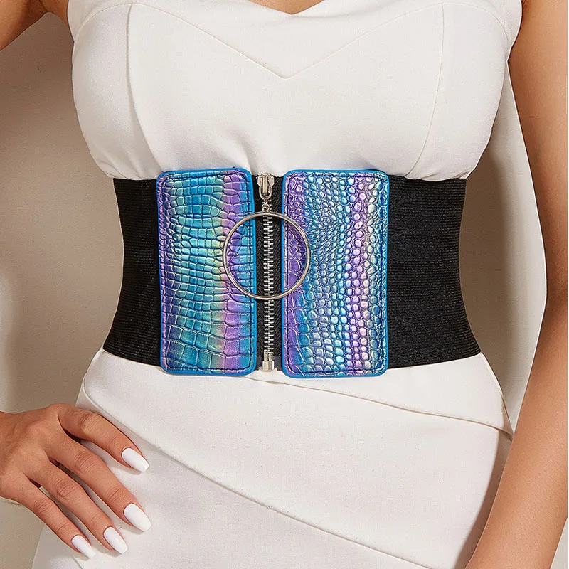 

Simple PU Zipper Girdle Female Casual Luxury Design Coat Wide Belt Gothic Clothing Korean Fashion Leather Elastic Belt for Women