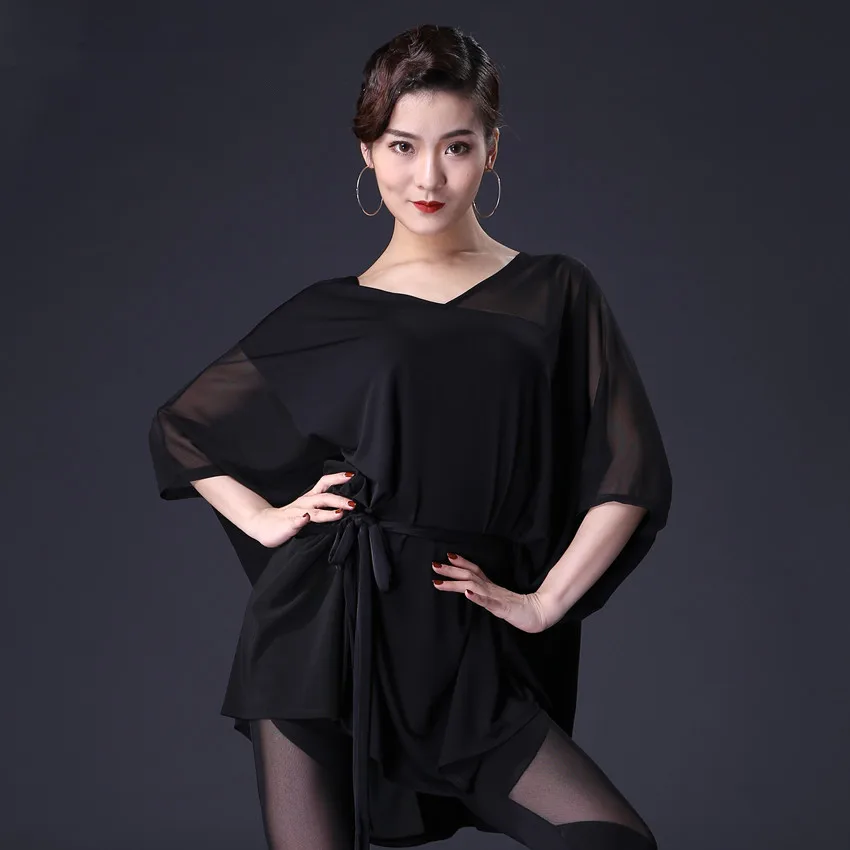 

2022 Women Latin Dance Tops Female Adult New Practice Clothes Training Dance Clothing Ballroom Cha Cha Salsa Dancing Shirt